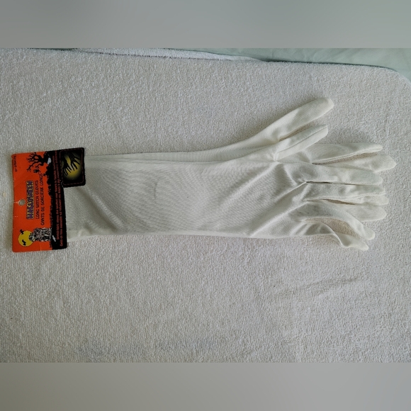 White evening gloves with creepy fingertips Halloween cosplay ice queen zombie - Picture 1 of 3